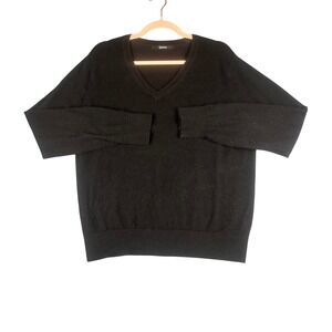 Quince Men XL Black 100% Mongolian Cashmere V-Neck Long Sleeve Sweater Fine Knit